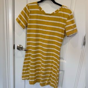 Striped Mustard Yellow & White T-Shirt Dress